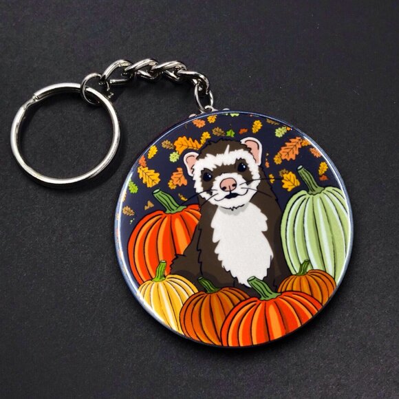 Ferret Pumpkin Handmade - Pin, Magnet, Keychain, Bottle Opener or Mini Ornament - Picture 4 of 12